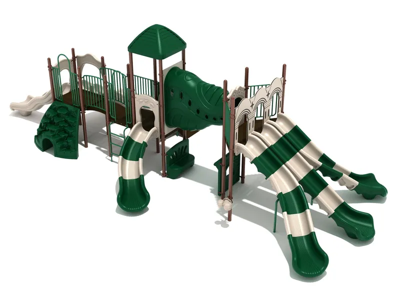 Misty Moor KP216 commercial playground in the Neutral color option — natural greens and tans, front view