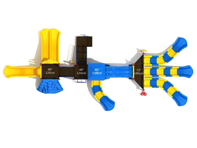 Misty Moor KP216 commercial playground in the Primary color option — deck and component detail