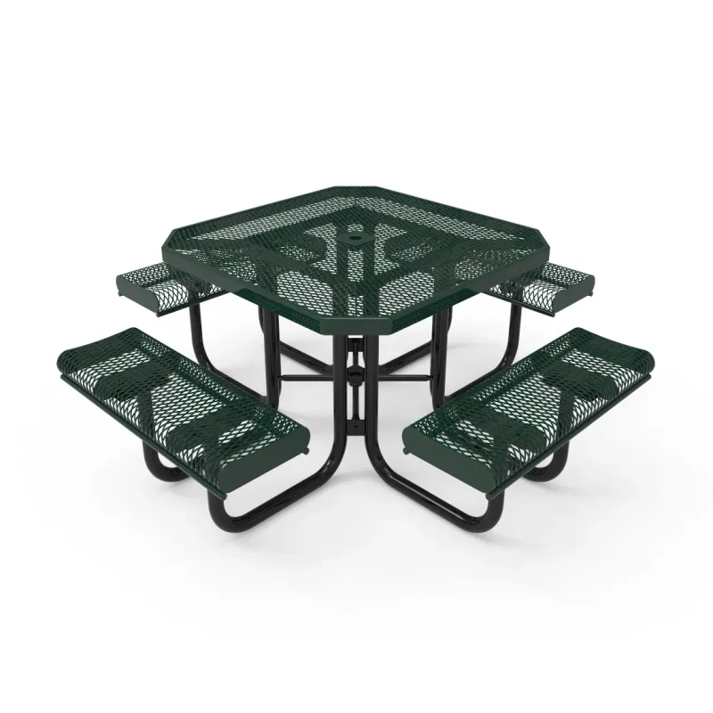MyTCoat Expanded Metal Portable Frame Octagon Table with Rolled Edge Seats