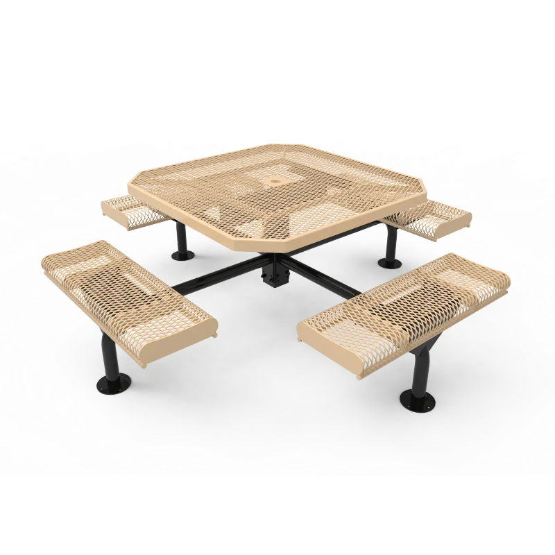 MyTCoat Expanded Metal Deluxe Frame Octagon Table with Rolled Edge Seats