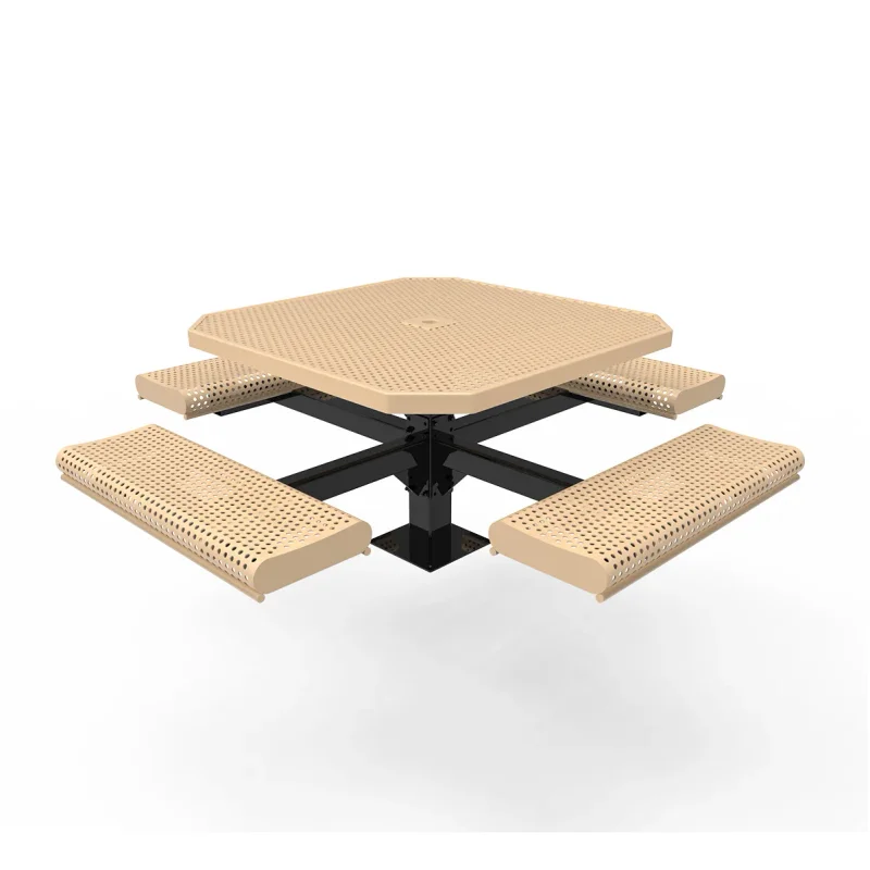 MyTCoat Honeycomb Steel Single Post Octagon Table with Rolled Edge Seats