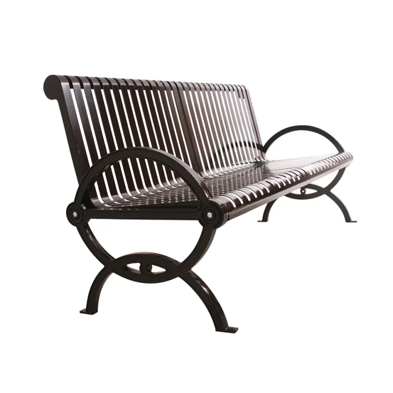 Gateway Vertical Planking Steel Slatted Bench with Back