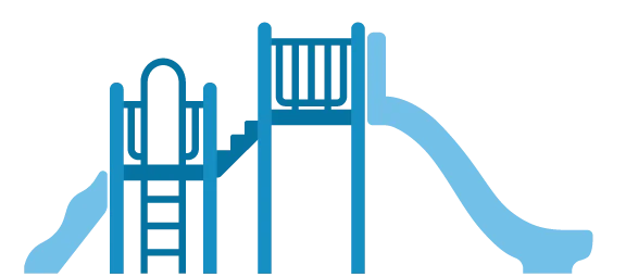 Illustration of a well-scaled play structure six to eight feet tall