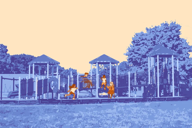 Illustration of kids of all abilities playing together on an accessible playground