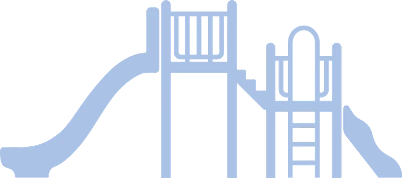Illustration of a kid-scaled playground silhouette with slides and climbing platforms