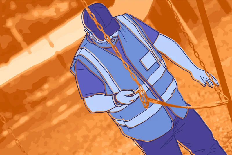 Inspector checking a playground swing seat and chains