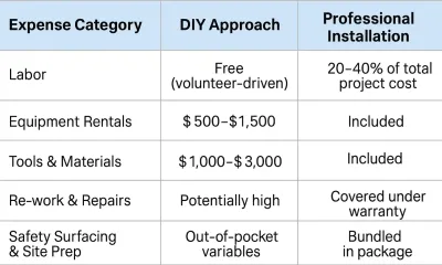 DIY versus professional playground installation cost comparison table