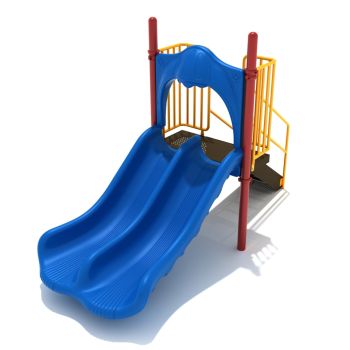 3-feet Double Free Standing Slide in Pacific Blue Plastic with Sunglow Yellow and Brick Red Posts