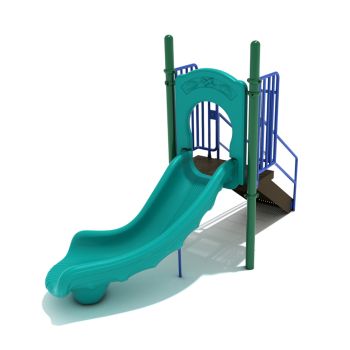 3-feet Right Turn Free Standing Slide in Teal with Rainforest Green and Pacific Blue Posts
